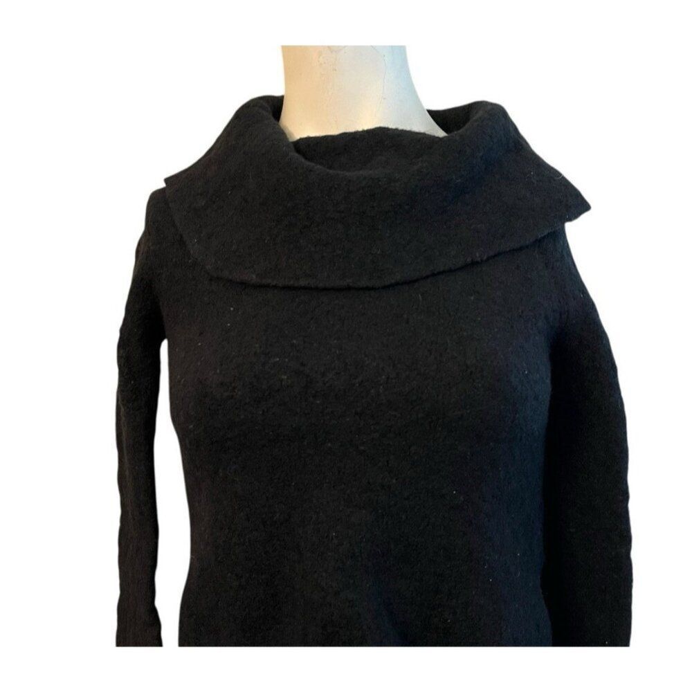 OGD Ladies Medium Black Merino Wool Blend Cowl Neck Sweater Soft Minimalist Cozy